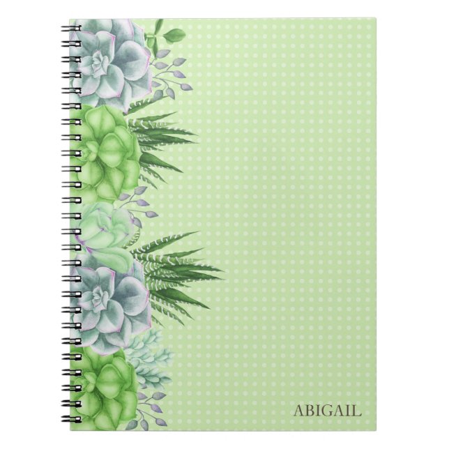 Elegant Watercolor Succulent Botanical Monogram Notebook (Front)