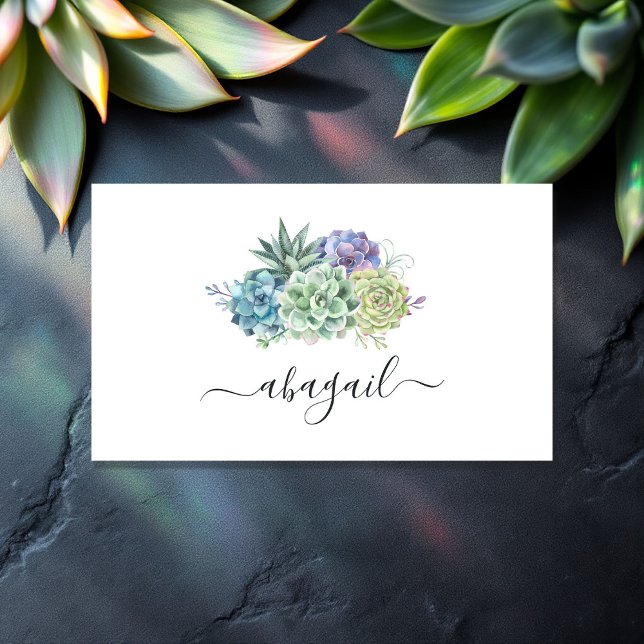 Elegant Watercolor Succulent Floral Professional Business Card (Elegant Watercolor Succulent Floral Professional Business Card)