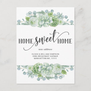 Elegant Watercolor Succulent Moving Announcement Postcard