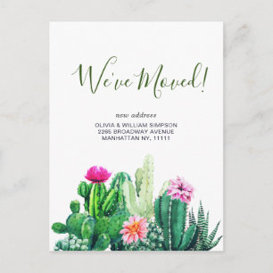 Elegant Watercolor Succulent Moving Announcement Postcard