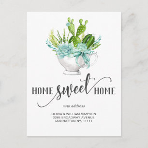 Elegant Watercolor Succulent Moving Announcement Postcard