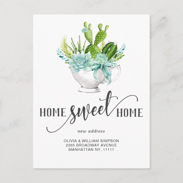 Elegant Watercolor Succulent Moving Announcement Postcard (Front)