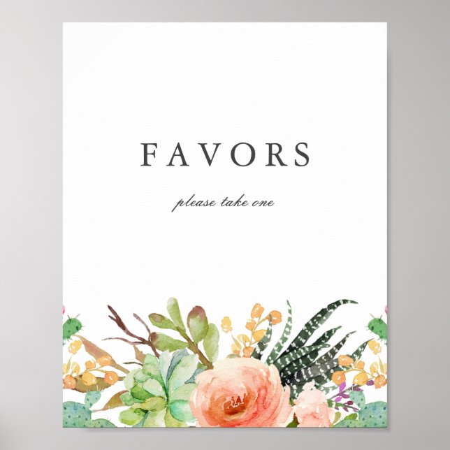 Elegant Watercolor Succulent Wedding Favours Sign (Front)