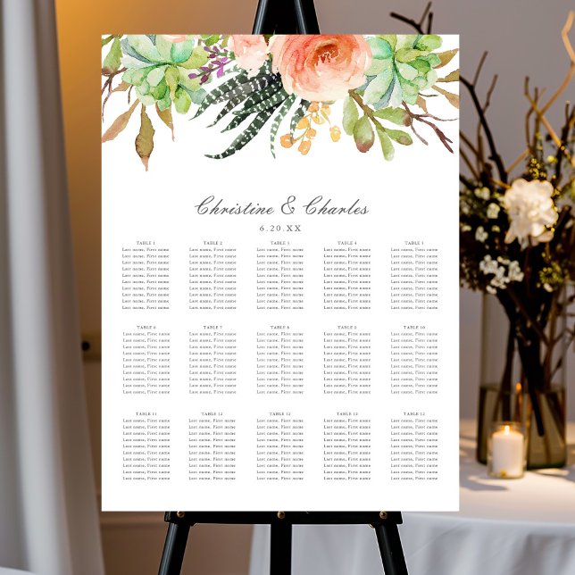Elegant Watercolor Succulent Wedding Seating Chart (Creator Uploaded)