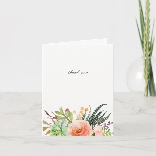 Elegant Watercolor Succulent Wedding Thank You (Front)