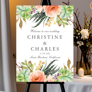 Elegant Watercolor Succulent Wedding Welcome Sign