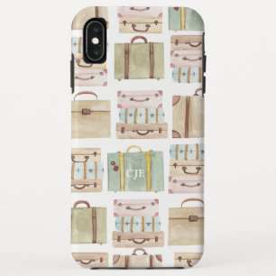 Elegant Watercolor Suitcase Luggage Monogram iPhone XS Max Case