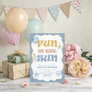 Elegant Watercolor Summer Fun in the sun 4th Birt Invitation
