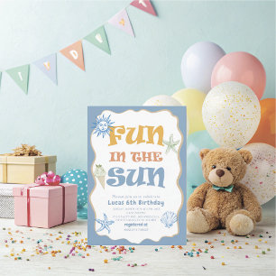 Elegant Watercolor Summer Fun in the sun 6th Birt Invitation