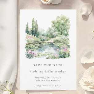 Elegant Watercolor Summer Garden Landscape Wedding Save The Date