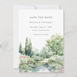 Elegant Watercolor Summer Garden Landscape Wedding Save The Date