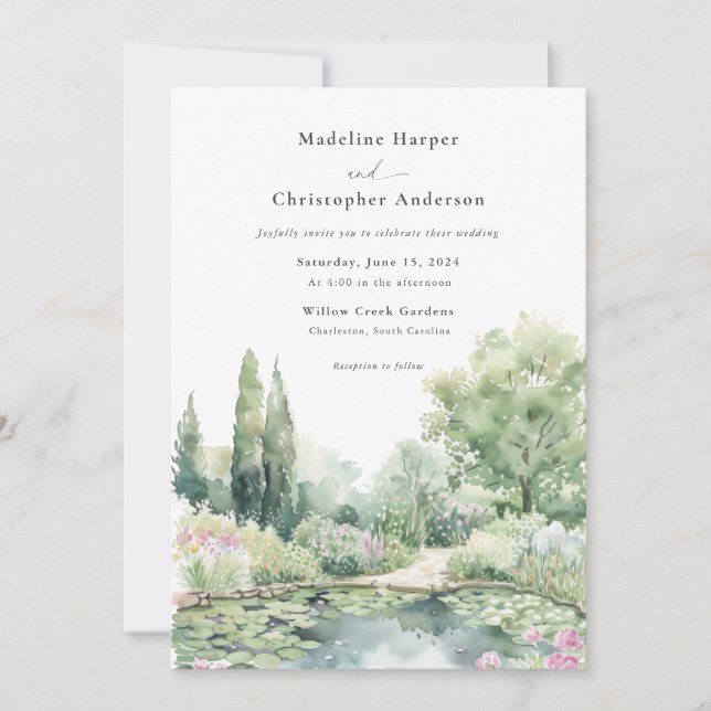 Elegant Watercolor Summer Garden Wedding Invitation (Front)