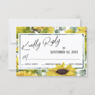 Elegant Watercolor Sunflower & Eucalyptus RSVP Card