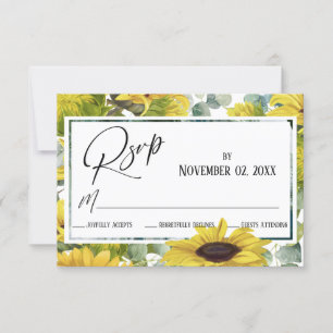 Elegant Watercolor Sunflower & Eucalyptus RSVP Card