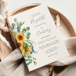 Elegant Watercolor Sunflower Eucalyptus Wedding Invitation