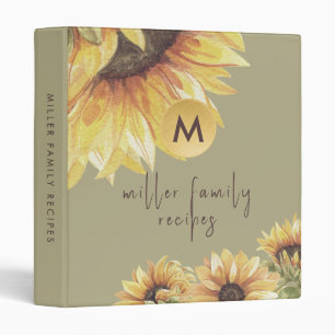 Elegant Watercolor Sunflower Family Recipe Binder