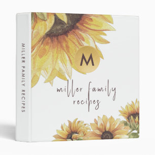 Elegant Watercolor Sunflower Family Recipe Binder