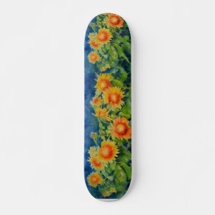 Elegant watercolor sunflower filds skateboard