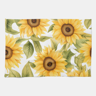 Elegant Watercolor Sunflower Kitchen Towel
