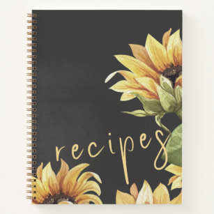 Elegant Watercolor Sunflower Recipe Book