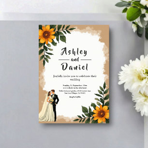 Elegant Watercolor Sunflower Summer Floral Wedding Invitation