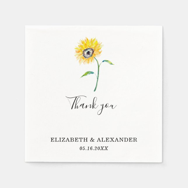 Elegant Watercolor Sunflower Wedding Simple Chic Napkin (Front)