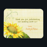 Elegant Watercolor Sunflower Wedding Thank You Magnet<br><div class="desc">Chic watercolor sunflower in shades of yellow and marigold faux papyrus texture in the background pistachio green swirls designed on custom Wedding Thank You Favour Flexi Magnets. Customize the super elegant & pretty magnets with your own wording to create wedding save the date invitation magnets or wedding favours. Perfect little...</div>