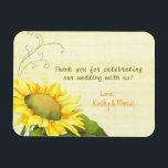 Elegant Watercolor Sunflower Wedding Thank You Magnet<br><div class="desc">Chic watercolor sunflower in shades of yellow and marigold faux papyrus texture in the background pistachio green swirls designed on custom Wedding Thank You Favour Flexi Magnets. Customize the super elegant & pretty magnets with your own wording to create wedding save the date invitation magnets or wedding favours. Perfect little...</div>