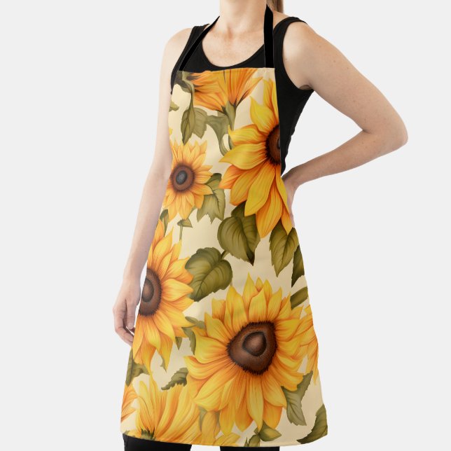 Elegant Watercolor Sunflowers Apron (Insitu)