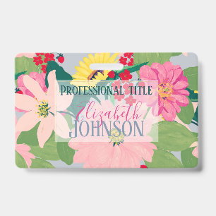 Elegant Watercolor Sunflowers Blush Floral Grey Badge