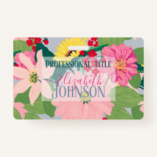 Elegant Watercolor Sunflowers Blush Floral Grey Badge