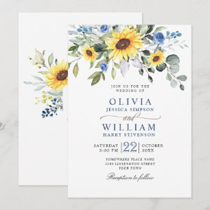 Elegant Watercolor Sunflowers Eucalyptus Wedding Invitation