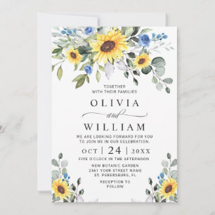 Elegant Watercolor Sunflowers Eucalyptus Wedding Invitation