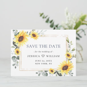 Elegant Watercolor Sunflowers Eucalyptus Wedding Save The Date
