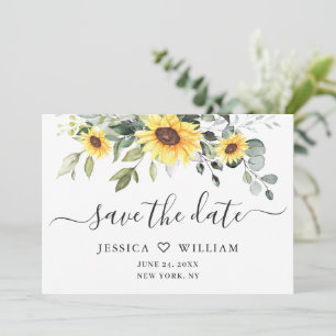 Elegant Watercolor Sunflowers Eucalyptus Wedding Save The Date