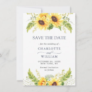 Elegant Watercolor Sunflowers Eucalyptus Wedding Save The Date