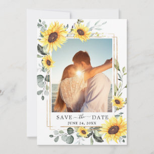 Elegant Watercolor Sunflowers Eucalyptus Wedding Save The Date