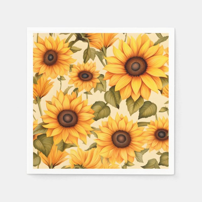 Elegant Watercolor Sunflowers Napkin (Front)
