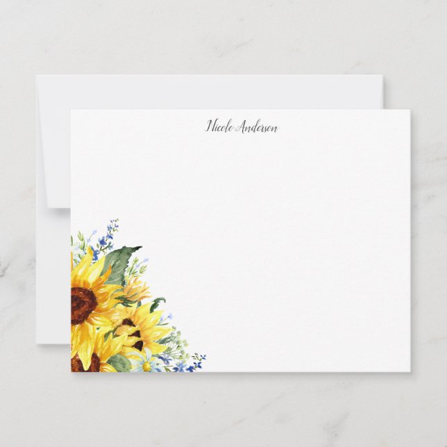 Elegant Watercolor Sunflowers Personalized Card (Front)