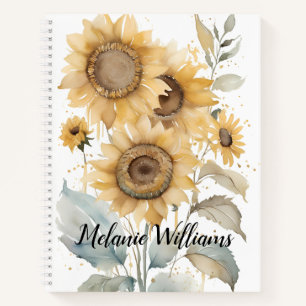 Elegant Watercolor Sunflowers Personalized Name Notebook