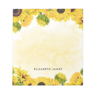 Elegant Watercolor Sunflowers Personalized Notepad