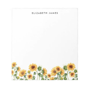 Elegant Watercolor Sunflowers Personalized Notepad