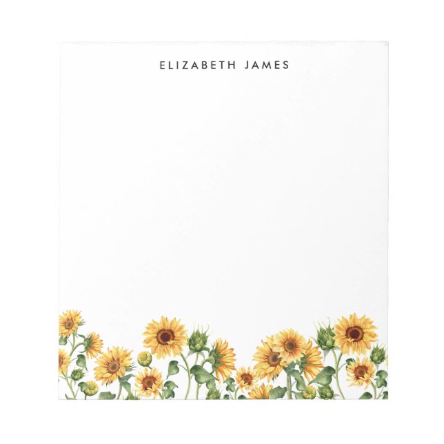 Elegant Watercolor Sunflowers Personalized  Notepad (Front)