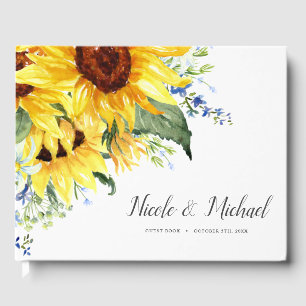 Elegant Watercolor Sunflowers Wedding Guest Book