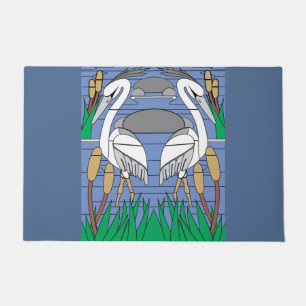  Elegant Watercolor Swans Nature Greenery Graphics Doormat