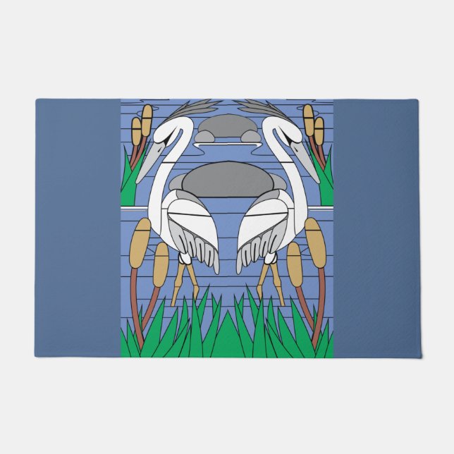  Elegant Watercolor Swans Nature Greenery Graphics Doormat (Front)