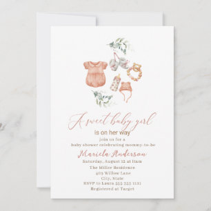 Elegant Watercolor Sweet Baby Girl Baby Shower Invitation