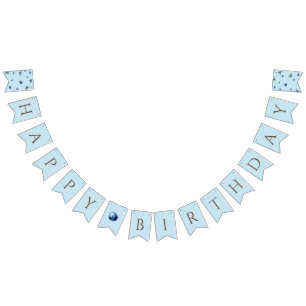 Elegant Watercolor Sweet Blue Berry Happy Birthday Bunting Flags