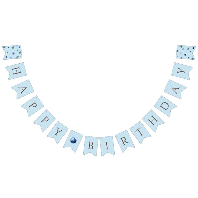Elegant Watercolor Sweet Blue Berry Happy Birthday Bunting Flags (All)