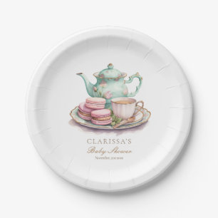 Elegant Watercolor Tea Party Baby Shower Paper Plate